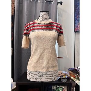 Vintage Nautical Striped Boucle Knit Short Sleeve Sweater